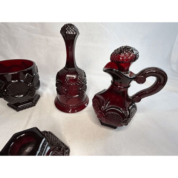 Avon 1876 Cape Cod Ruby Red Eight Piece Mixed Lot, Decanters, Candle Holders - Picture 6 of 11